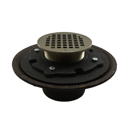 Jones Stephens 3in Heavy Duty Inside Caulk Floor Drain/Shower Drain, 10in Pan, 5in Nickel Bronze Round Strainer D80112